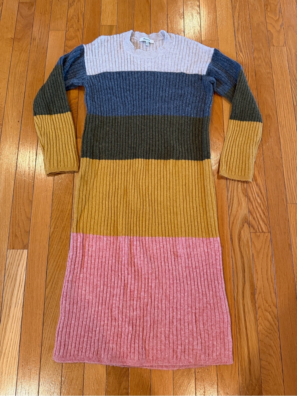 Madewell Colorblock Ribbed maxi Sweater Dress Long Sleeve stripes Sz XXS
